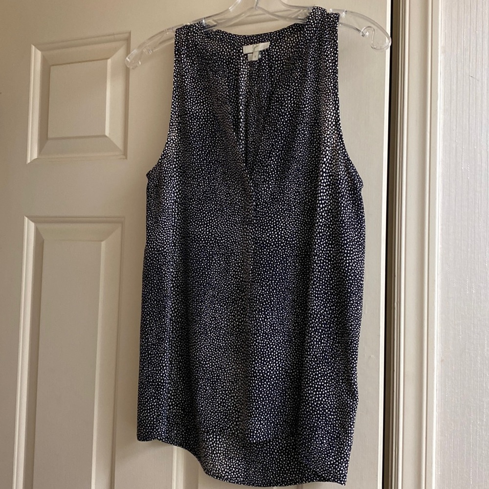 Silk Joie sleeveless black and white dotted/small spot print. Size small.